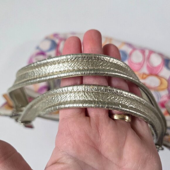 Coach Purse Poppy Dream Signature C Glam Multicolor White Canvas Tote Bag 19023 - Picture 7 of 14